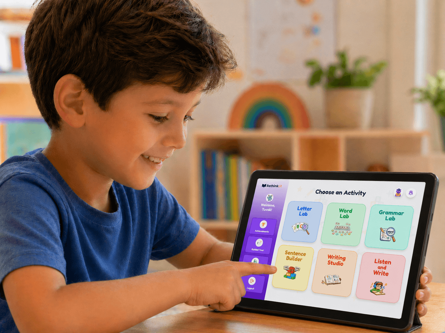 Student using RethinkLit on an iPad