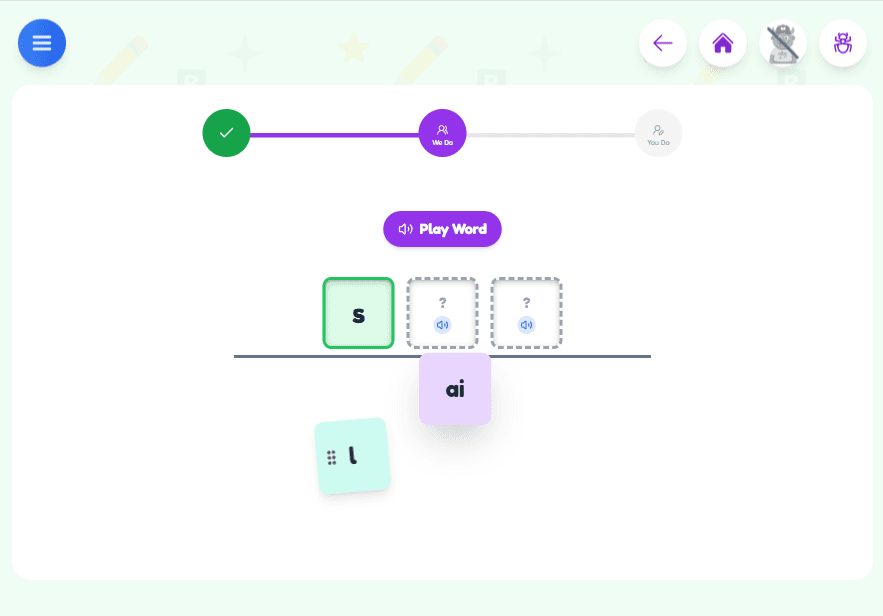 Word Lab — drag phonemes into spelling boxes